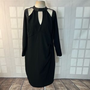 Marina long sleeve Black glitter Cutout beaded Mock Neck Dress Size 20W
